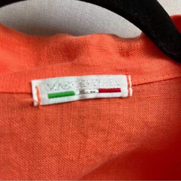 Vibrant Orange 100% Linen Made in Italy Button-Down Tunic Dress Sz XXL 26” PTP - Picture 8 of 13
